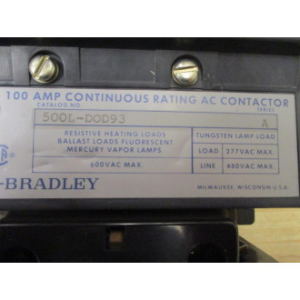Allen Bradley 500L-D0D93 Lighting Contactor 500L-DOD93 Cracked - Used