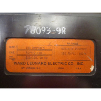 Ward Leonard RDP4-21100 Definite Purpose Contactor 78093-9R - Used
