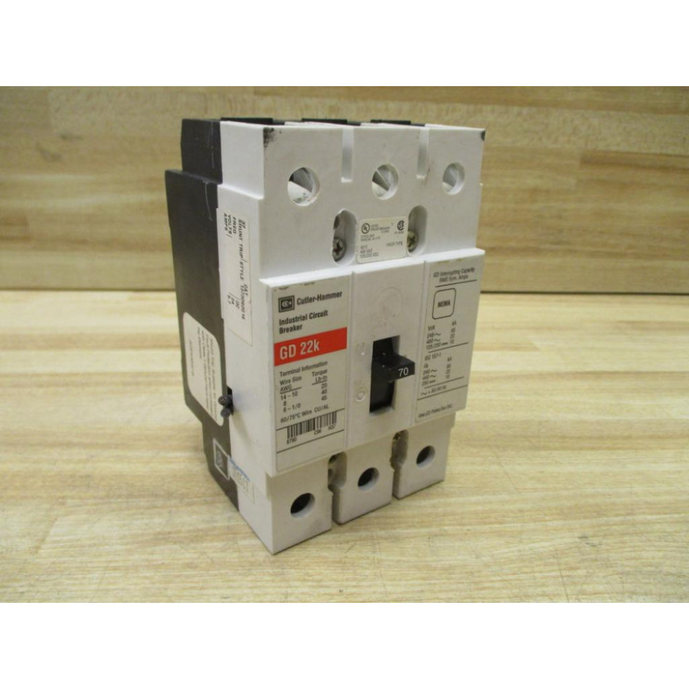 Cutler Hammer GD 22K 70 Eaton 70A Circuit Breaker GD22K70 - Used