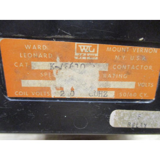 Ward Leonard K-48610 Definite Purpose Contactor K48610 - Used