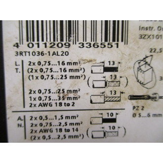 Siemens 3RT1036-1AL20 Sirius Contactor 3RT10361AL20 - Used