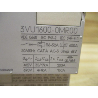 Siemens 3VU1600-0MR00 Motor Starter 3VU16000MR00 - Used