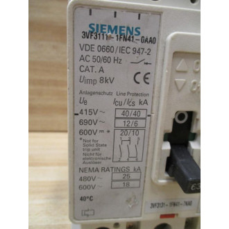Siemens 3VF3111-1FN41-0AA0 63A Circuit Breaker 3VF3131-1FN41-7KA0 - Used
