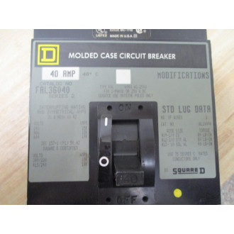 Square D FAL36040 Circuit Breaker 40A 3 Pole WMounting Hardware - New No Box