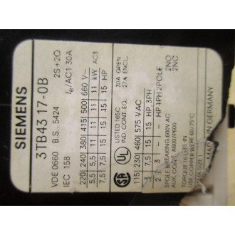 Siemens 3TB43 17-0B Contactor 3TB43170B Cracked Housing - Used