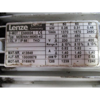 Lenze MDEMA1M063-42 Gear Motor MDEMA1M06342 - Used