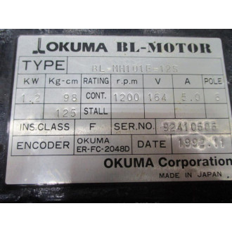 Okuma BL-MH101E-12S BL-Motor MLMH101E12S W Encoder - Used
