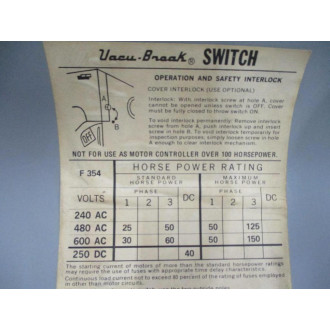 Gould ITE F354 Vacu-Break Safety Switch - Used