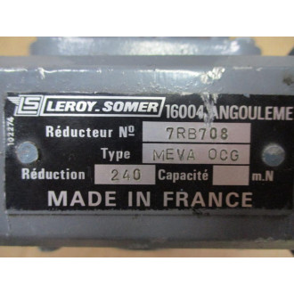 Leroy Somer 7RB708 Gear Motor  MEVA OCG - Used