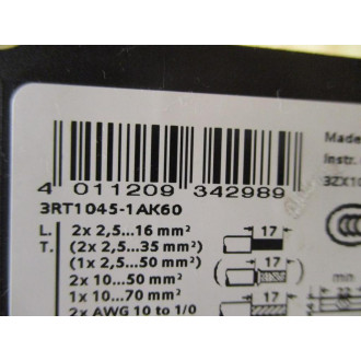 Siemens 3RT1045-1AK60 Contactor 3RT10451AK60 - Used