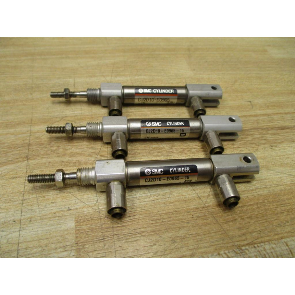 SMC CJ2D10-E0965-15 Air Cylinder CJ2D10E096515 W Fittings (Pack of 3) - Used