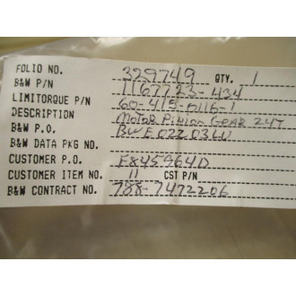 Limitorque 60-415-0116-1 Motor Pinion Gear 1167723-434 - New No Box