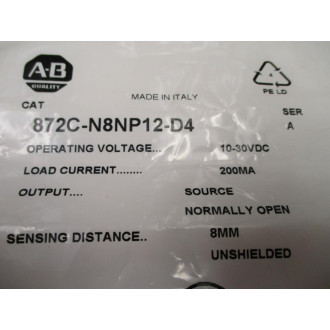 Allen Bradley 872C-N8NP12-D4 Sensor 872CN8NP12D4 Ser.A, 4 Pin