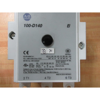 Allen Bradley 100-D140-EA11 Contactor 100-D140 WO Auxiliary Contact - Used