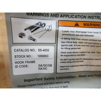 Crosby SS-4055 Hook Latch Kit Frame ID Code: GAGCGBHAHC