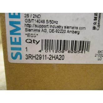 Siemens 3RH2911-2HA20 Auxiliary Switch Block 3RH29112HA20