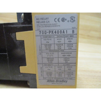 Allen Bradley 700-PK400A1 AC Relay 700PK400A1 W 700-PB40 - Used