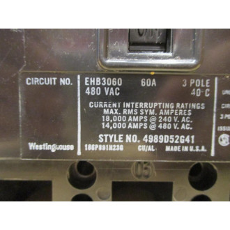 Westinghouse EHB3060 60 AMP Circuit Breaker - Used