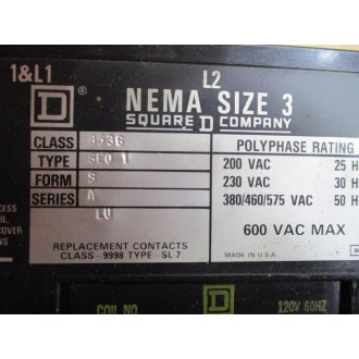 Square D 8536-SD01S Starter 8536-SDO1S Series A, NEMA 3 - Used
