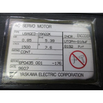 Yaskawa USAGED-09A22K AC Servo Motor USAGED09A22K - Used