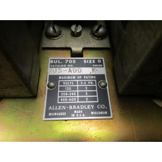 Allen Bradley 705-A0D Starter 705A0D 705-AOD WO Wires - Used