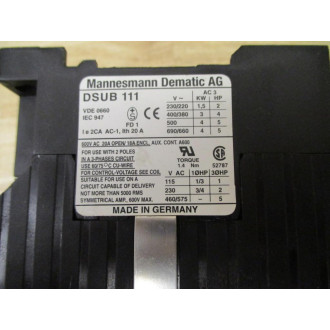 Mannesmann Dematic AG DSUB 111 Demag Contactor DSUB111 Missing Terminal Screw - Used