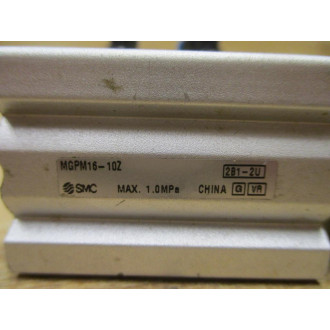SMC MGPM16-10Z Compact Guided Cylinder MGPM1610Z W Fittings - Used