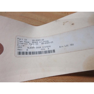 Albany Door Systems 00-0903-25 Brake Lining Cover 00090325 - New No Box