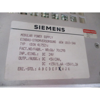 Siemens 6EW 1810-3AA Power Supply DIN 41752 WSubrack - Used