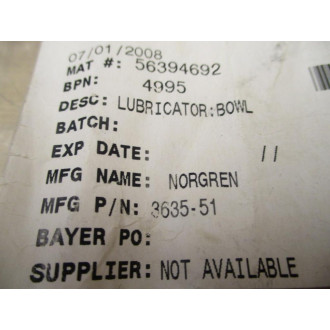 Norgren 3635-51 Lubricator Bowl 363551