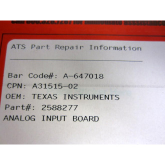 Texas Instruments 2588277 AIRTP Analog Input Board Non-Refundable - Parts Only