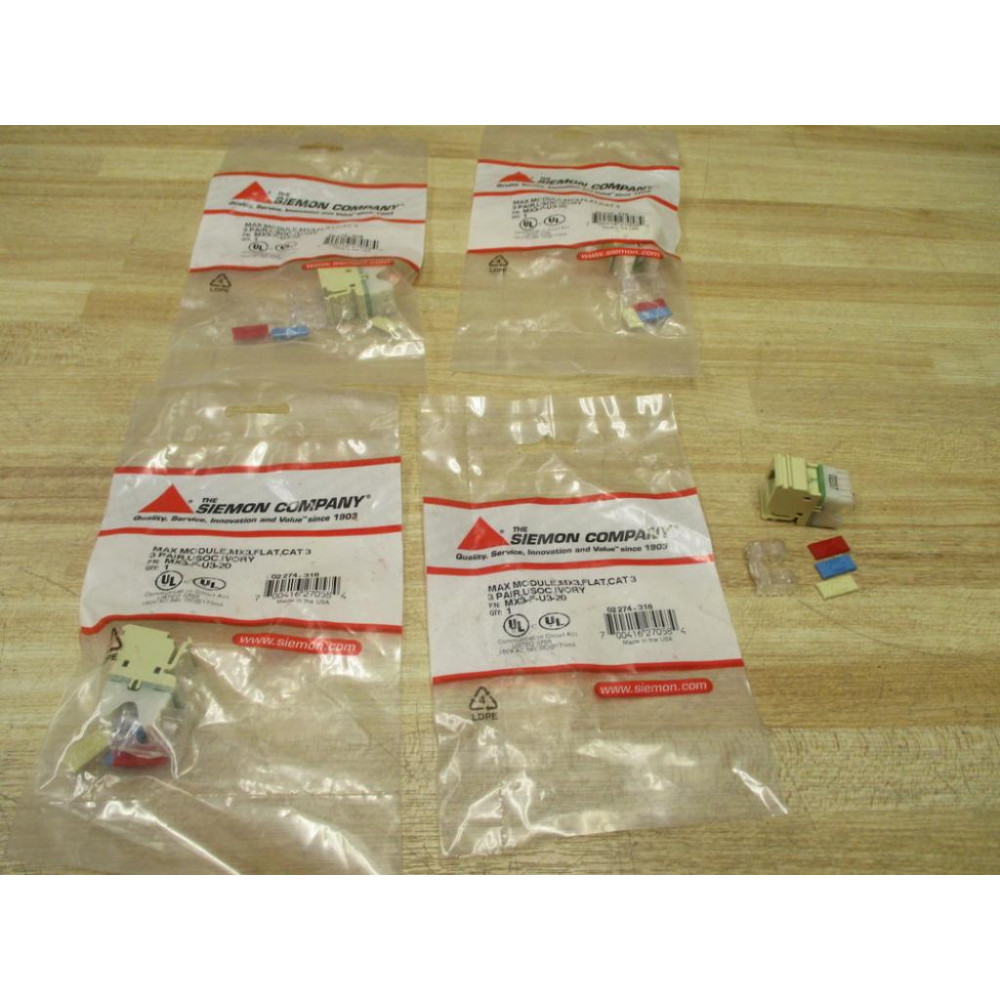 Siemon Company MX3-F-U3-20 Max Module Voice Jack Insert MX3FU320 (Pack of 4)