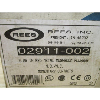 Rees 02911-002 Mushroom Plunger 02911002