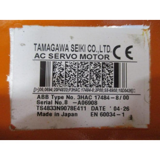 Tamagawa SeikiABB 3HAC 17484-800 AC Servo Motor 3HAC17484800 - Used