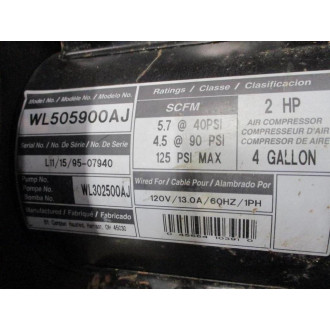 Campbell Hausfeld WL505900AJ Air Compressor WO Tank - Used