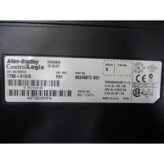Allen Bradley 1756-A10 Control Logix 10 Slot Chassis Cat. Rev. F01, Ser. B - New No Box