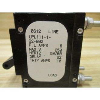 SensataAirpax UPL111-1-62-802 8 Amp Circuit Breaker UPL111162802 - New No Box