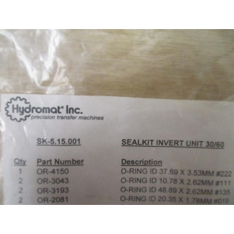 Hydromat SK-5.15.001 Seal Kit Invert Unit 3060 SK515001