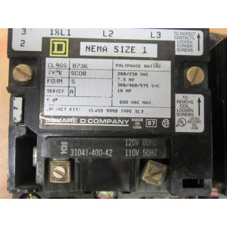 Square D 8736SCO8S Starter 8736-SC08S WReset Button - Used