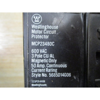 Westinghouse MCP23480C 50 AMP Circuit Breaker Style 5685D14G06 - Used
