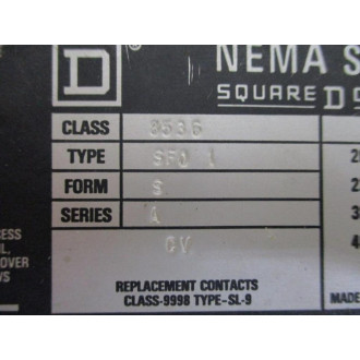 Square D 8536 SF0 1S Magnetic Starter 8536 SFO 1S - Used