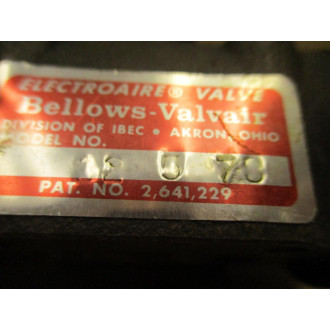 Bellows-Valvair 12 5 73 Electroaire Valve 12573 - Used