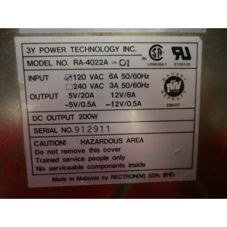 3Y Power Technology RA-4022A-01 Power Supply RA4022A-O1 - Used
