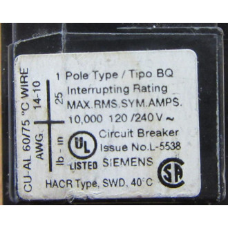 Siemens BQ1B015C Circuit Braker (Pack of 4) - Used