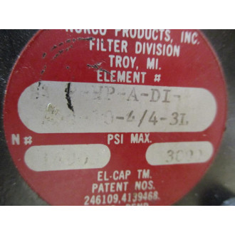Norco ILP-HP-A-DI-10-44-31 Hydraulic Filter Element ILPHPADI104431 - Used