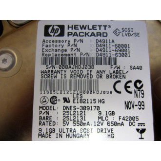 HP D4911A 3.5" 9.1GB Ultra SCSI Drive - Used