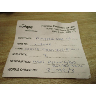 Flowserve X78468 Inlet Piston - New No Box