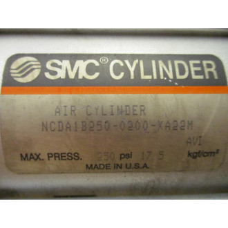 SMC NCDA1B250-0200-XA22M Air Cylinder NCDA1B2500200XA22M - Used