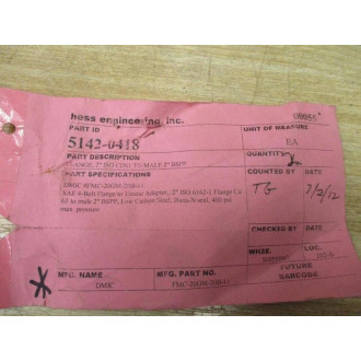 Hess Engineering FMC-20GM-20B-11 Flange To Thread Adapter 5142-0418 - Used