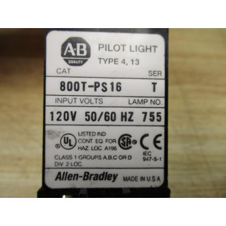 Allen Bradley 800T-PS16 Pilot Light 800TPS16 WClear Cap 800T-PS16C - New No Box